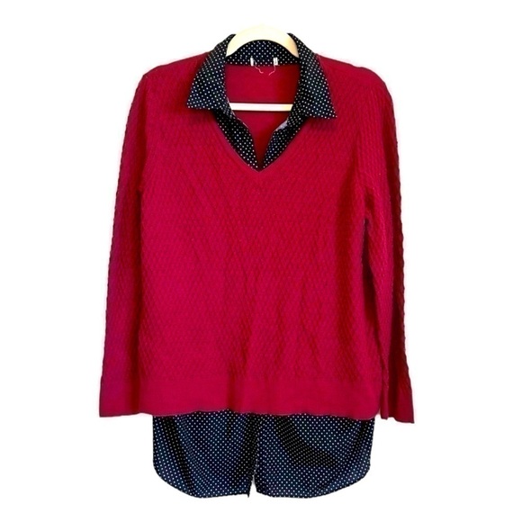 Pink sweater with built in button down shirt - super cute for work! Size L - Picture 1 of 9